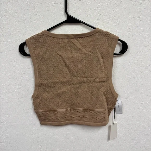 Babaton Pointelle Knit Crop Tank Top – Gold Camel – Size L – NWT - Picture 4 of 5